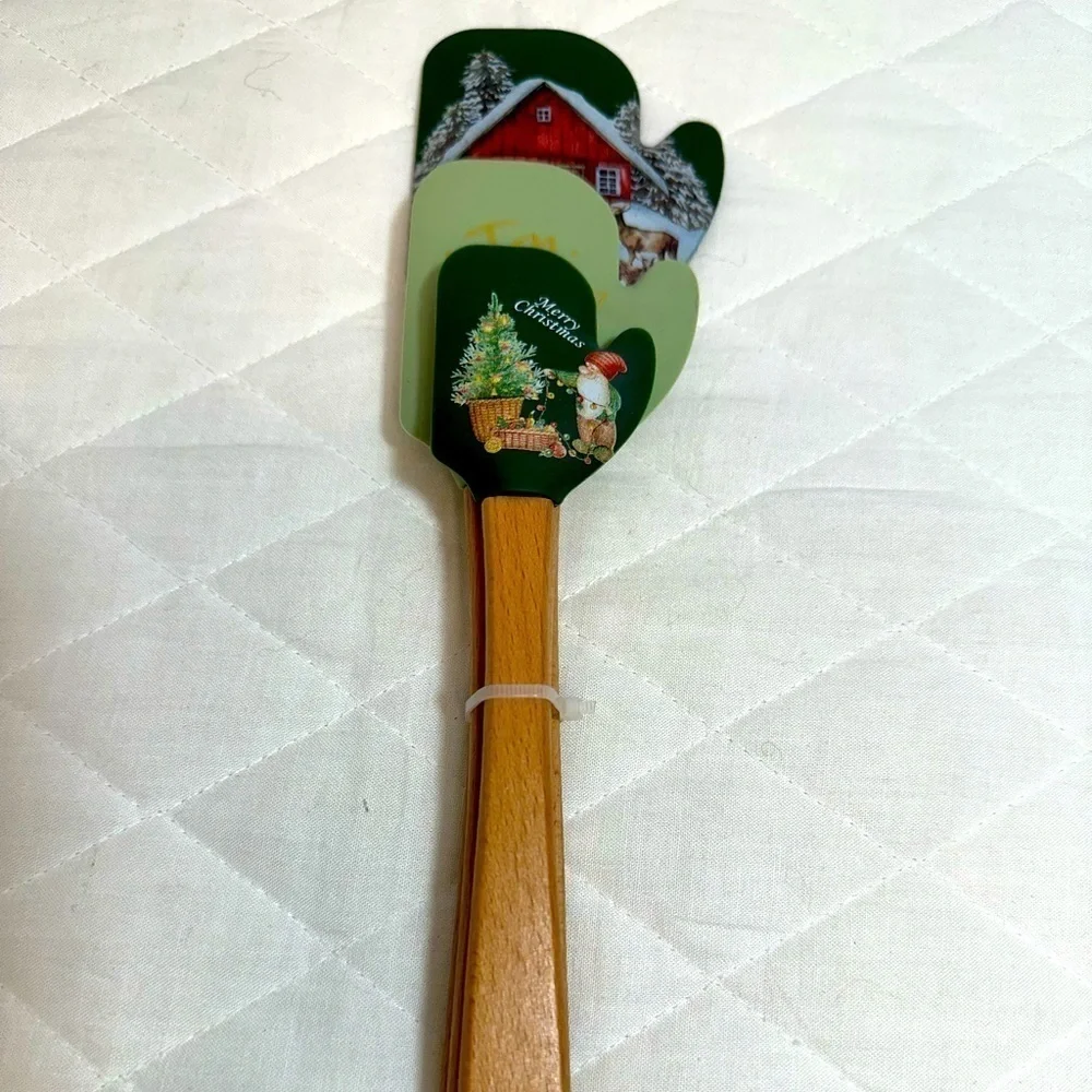 CWC 3 Piece Set Spatula With Wooden Handles 12”,10”,8”Christmas Cook With Color